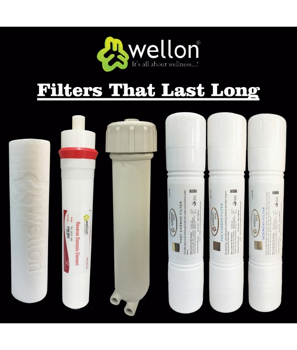 Wellon Gold Replaceable Filter Kit (Inline Sediment, Inline Pre-Carbon, Inline Post Carbon, PP Sediment Filter, RO Membrane 100 GPD, Membrane Housing) Suitable for All Types of Water purifiers